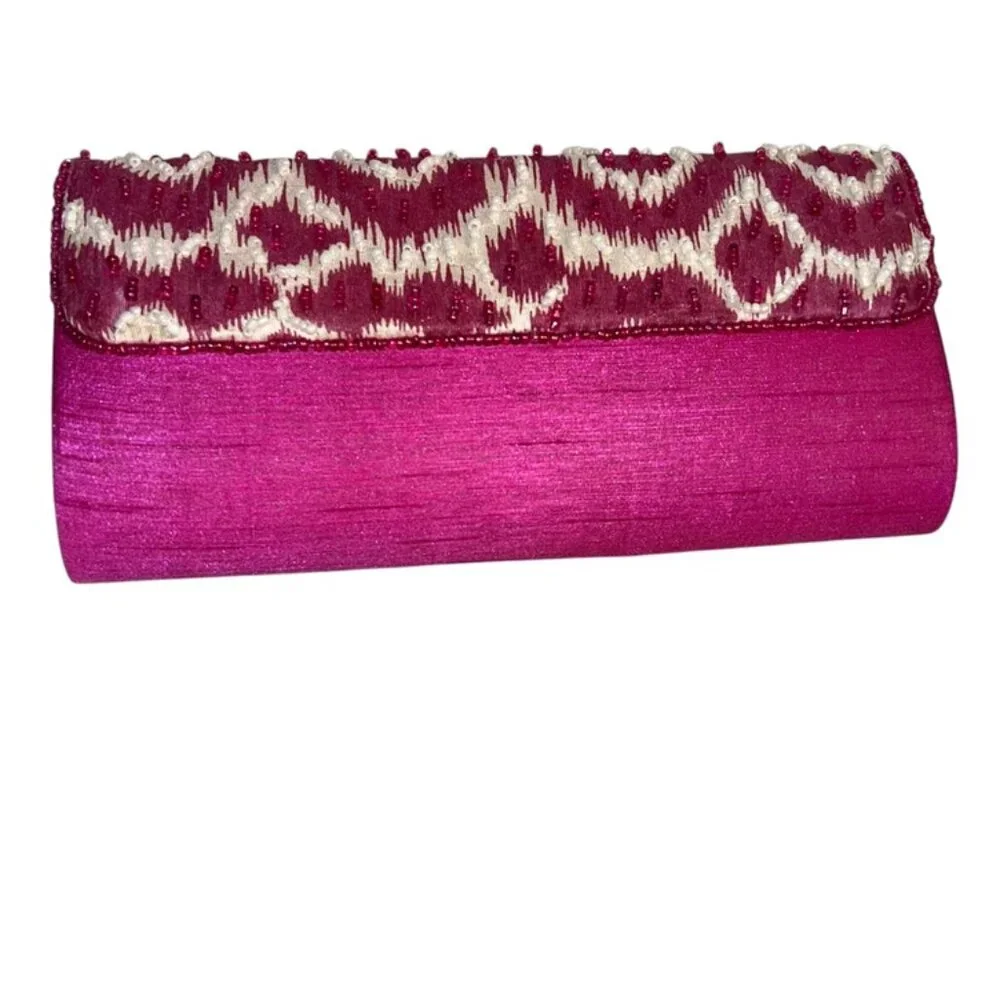 two's company hot pink silk beaded clutch bag HELLO SPRING